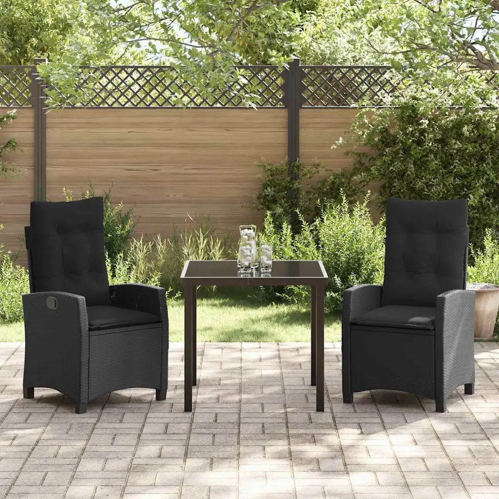 Set da Pranzo per Giardino con cuscino 3 pcs Nero polyrattan