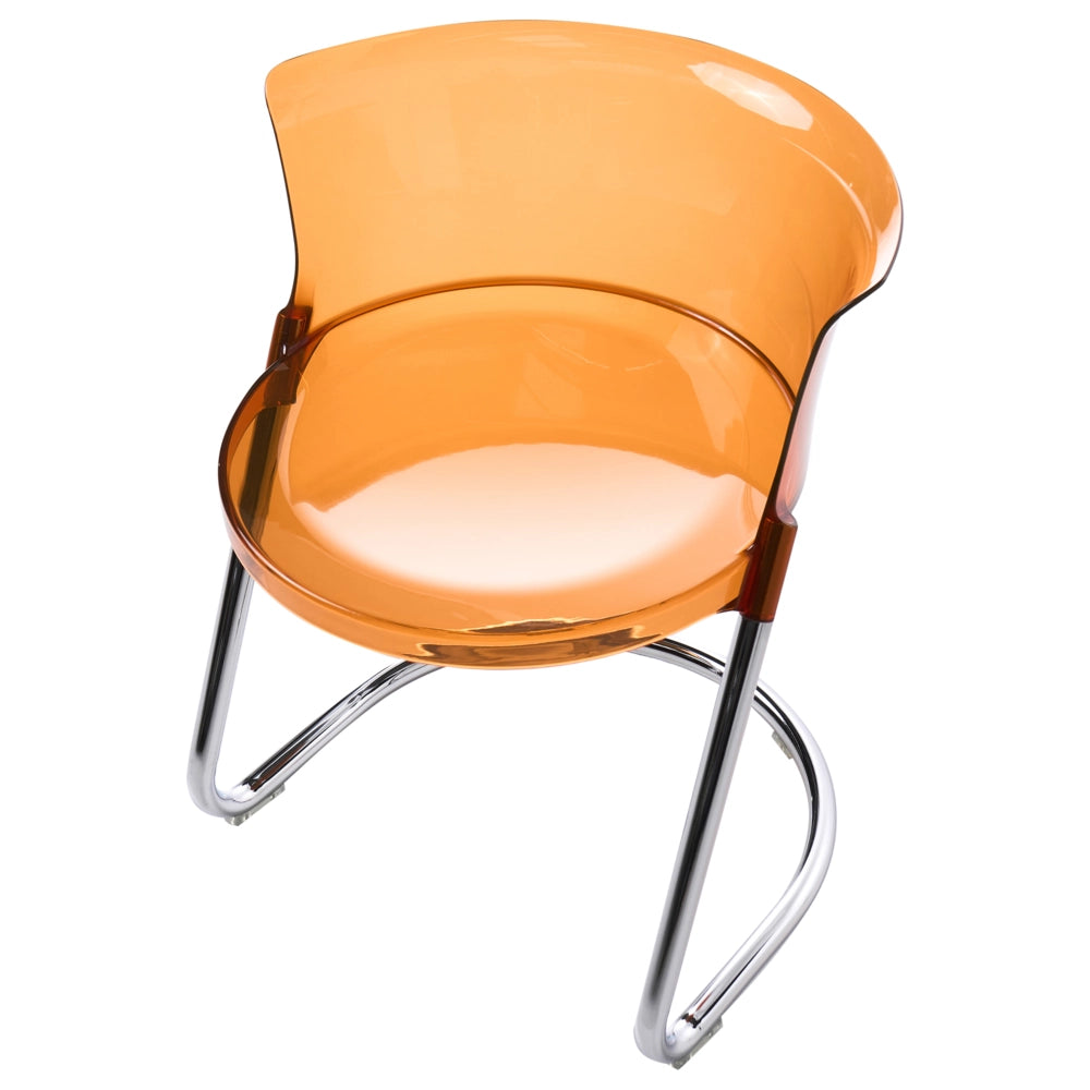Set di 2 sedie da pranzo arancione in materiale sintetico con gambe in metallo argentato schienale curvo stile moderno sala da pranzo