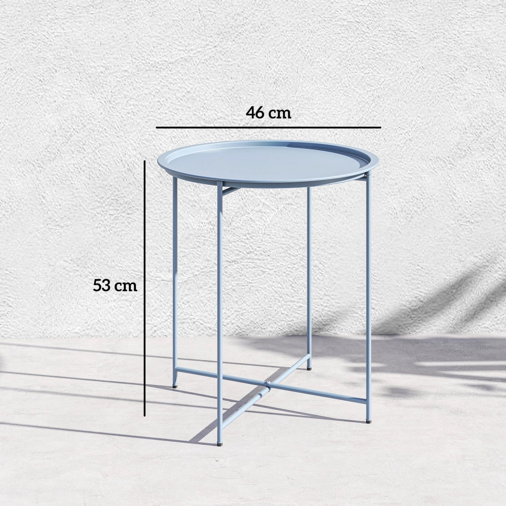 Tavolino da caff¨¨ rotondo con piano amovibile e bordo rialzato ¨C Minimal ¨C gambe pieghevoli in metallo, grigio blu, ?46xH53cm