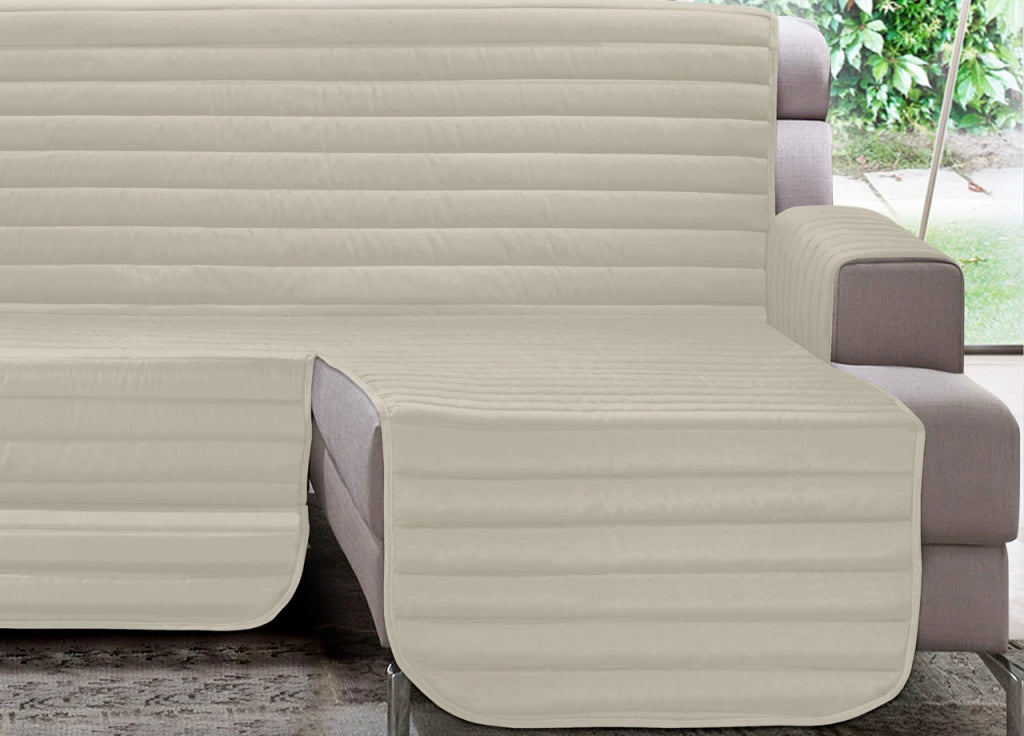 Copridivano Trapuntato Per Divani Con Penisola Modello Simpaty Colore Panna - 240 cm - Panna