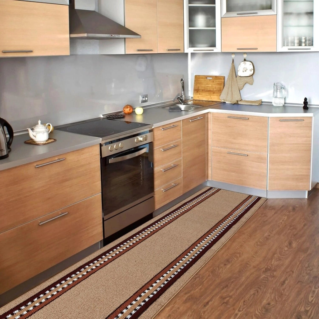 Tappeto Cucina 57x180 cm Antiscivolo Made in Italy Passatoia Corsia Bordata Ingresso Lavabile Beige