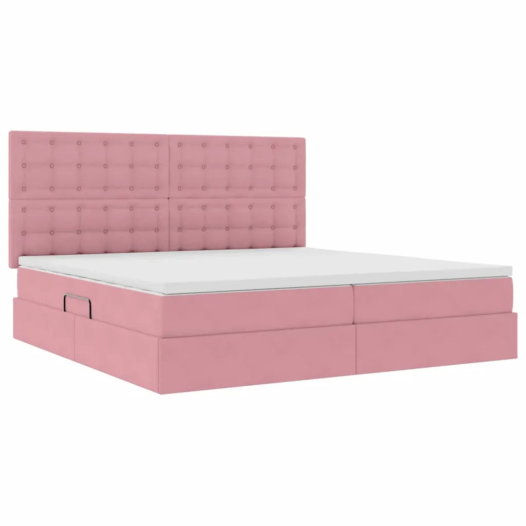 Letto con contenitore e LED con led Rosa 200 x 200 cm Velluto