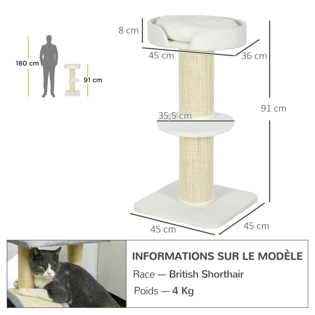 Albero per gatti con tiragraffi e piattaforme ¨C zephmum ¨C crema