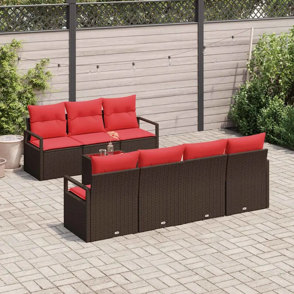 Set di divani con cuscino 8 pcs Marrone e Rosso polyrattan 3346294