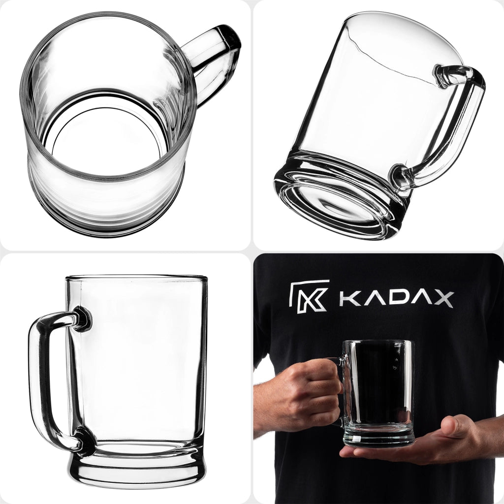 Boccali da birra KADAX da 400 ml (0,4 l) in vetro con manico, confezione regalo grande da 6 pezzi