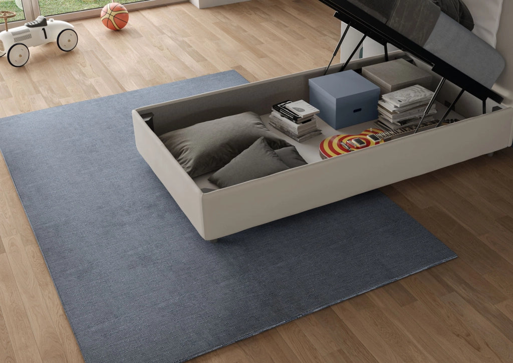 BS COM Letto singolo contenitore imbottito 100x190 similpelle tortora