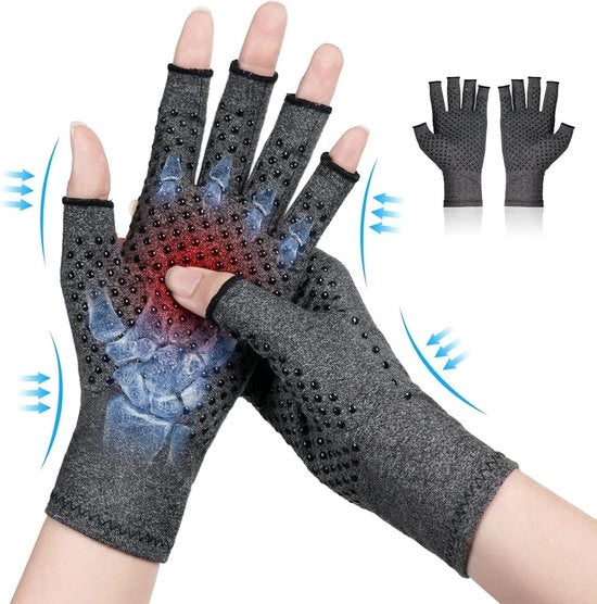 Guanti per Artrosi Senza Dita per Donne e Uomini - Supporto e Calore per le Mani - Alleviare il Dolore alle Articolazioni delle Dita - 1 Paio