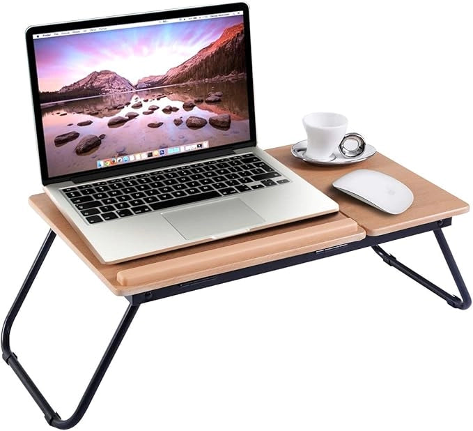 Vassoio da Letto, Tavolino Portatile Pieghevole per Letto con Piano Inclinabile, Tavolino Multifunzionale per Divano, Colazione a Letto, Casa, Ufficio e Viaggi (Naturale)