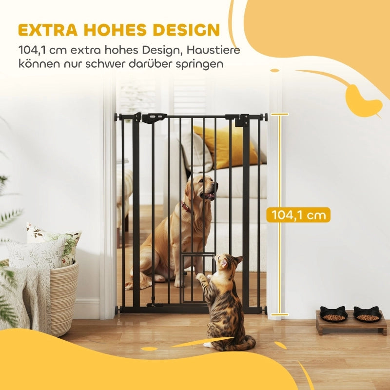 Cancello per cani, doppio meccanismo di chiusura, porta a chiusura automatica, altezza 104 cm, acciaio, nero