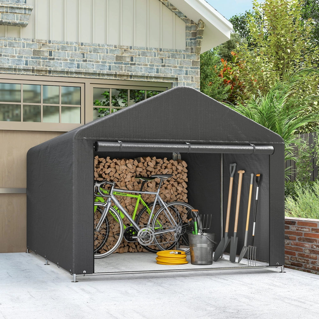 Tenda garage moto impermeabile con porta avvolgibile e cerniera ¨C Xylo ¨C 200x238x183 cm grigio scuro