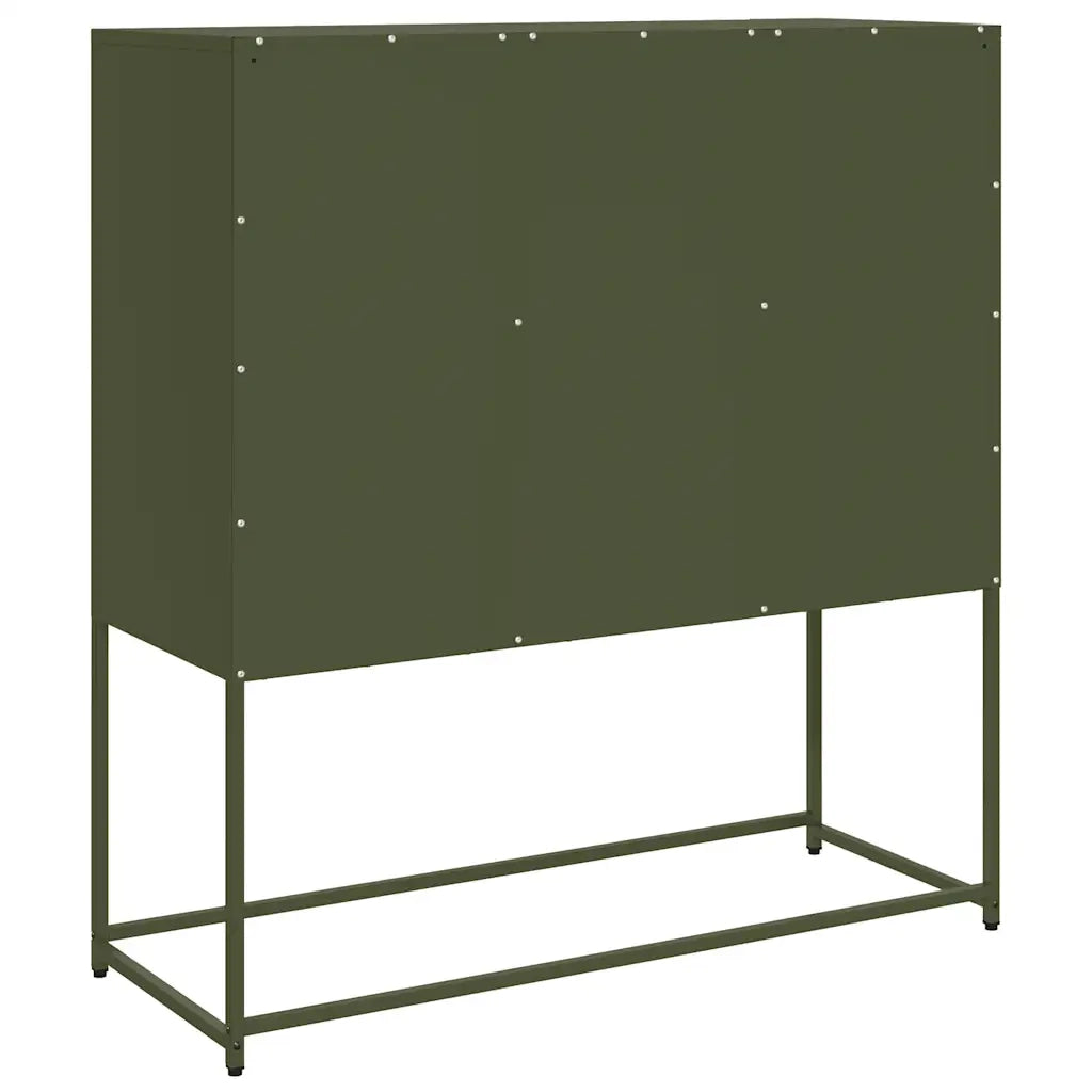 Credenza | Madia | Buffet da pranzo | Armadio da pranzo Verde Oliva 100,5x39x107 cm Acciaio Laminato a Freddo