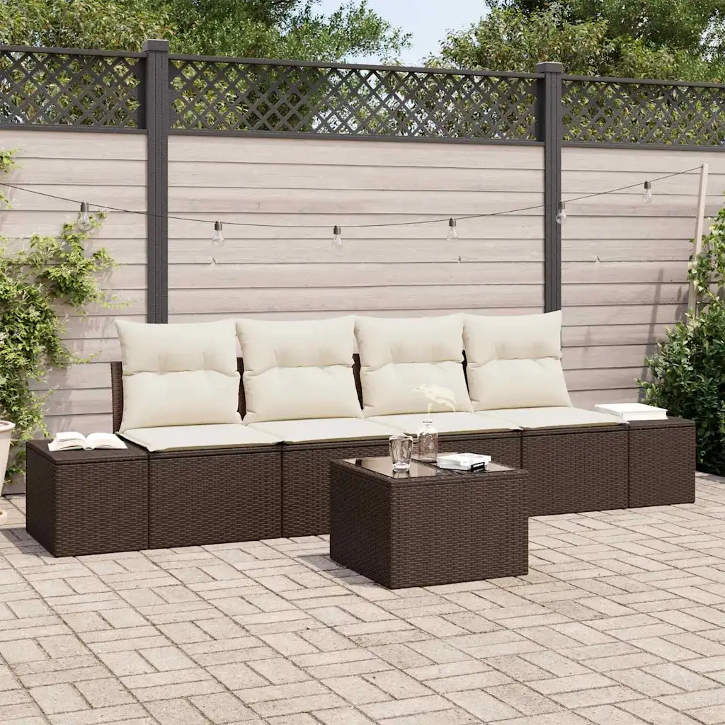 Set di divani con cuscino 5 pcs Marrone e Crema polyrattan 3346928