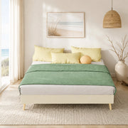 DESMIU Letto 140 × 200 cm 2 posti con LED, schienale regolabile e struttura in tessuto, senza materasso, beige