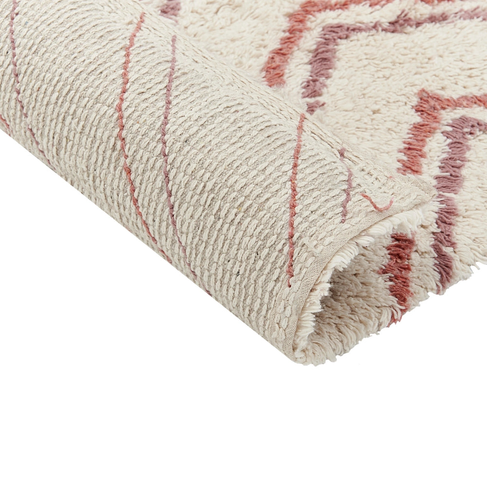 Tappeto cotone trapuntato beige e rosa stile boho 160 x 230 cm soggiorno camera da letto