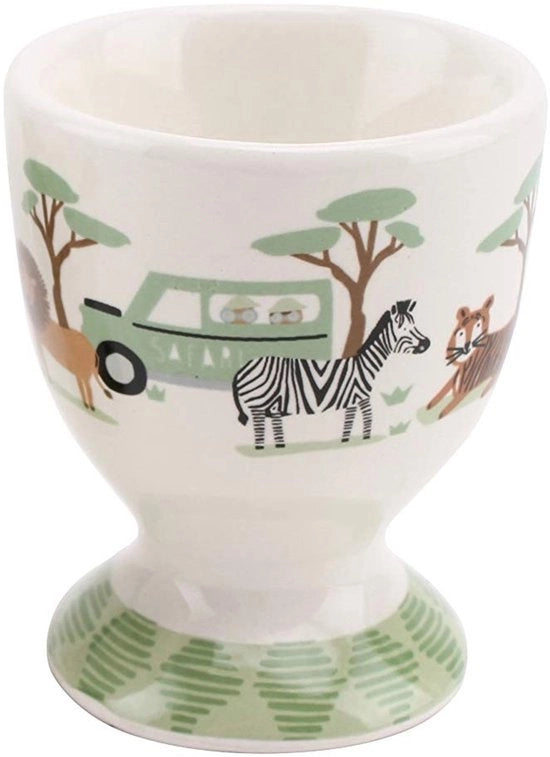 Set di 2 Ciotole per Uova con Disegno di Animali della Savana in Ceramica