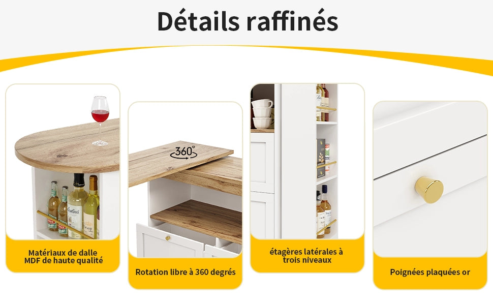 OKWISH Mobile Contenitore Modulare con 4 Cassetti e Ripiani Aperti Girevoli 360, per Soggiorno Studio, MDF, 105 x 39 x 102 cm
