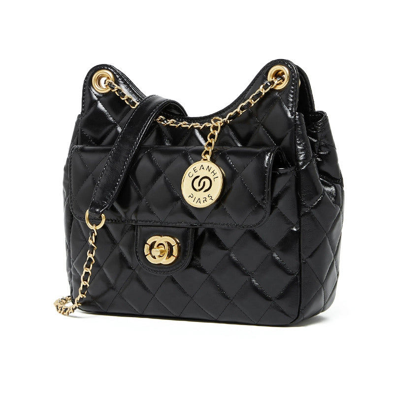 Borsa a tracolla da donna in vera pelle, colore nero.