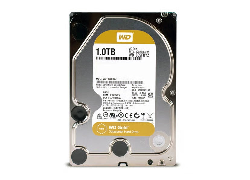 Hard Disk Interno 3.5" 1TB Western Digital WD Gold WD1005FBYZ Enterprise SATA 3 7200RPM 128MB - Nuovo Disassemblato (New Pull) linea Enterprise / Datacenter