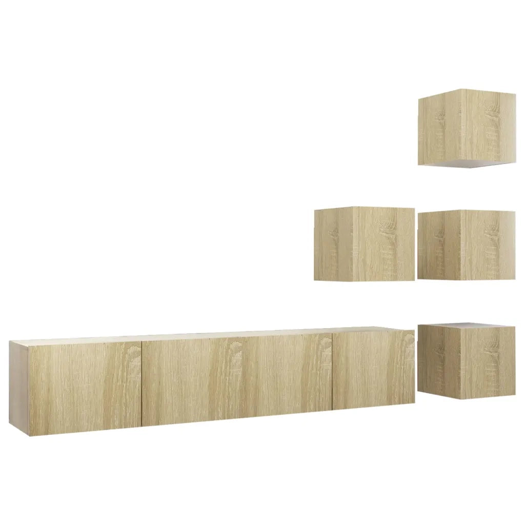 Set di Mobili Porta TV 6 pz Rovere Sonoma in Legno Multistrato 3079036