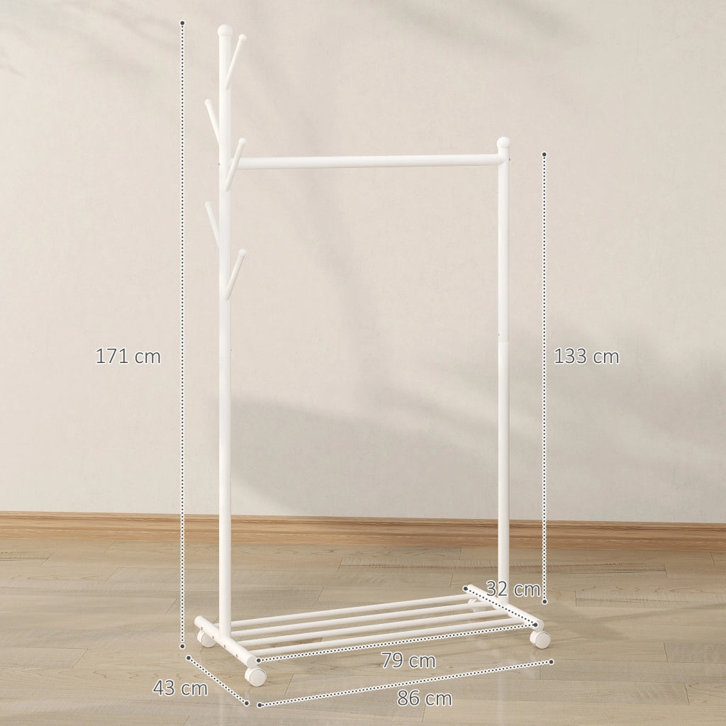 Appendiabiti con Ruote e Ripiano ¨C Minimal ¨C Bianco 86x43x171 cm