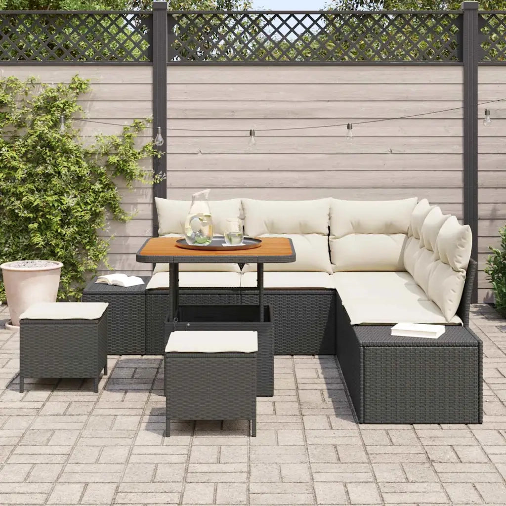 Set Divano da Giardino con cuscino 8 pcs Nero Poly Rattan