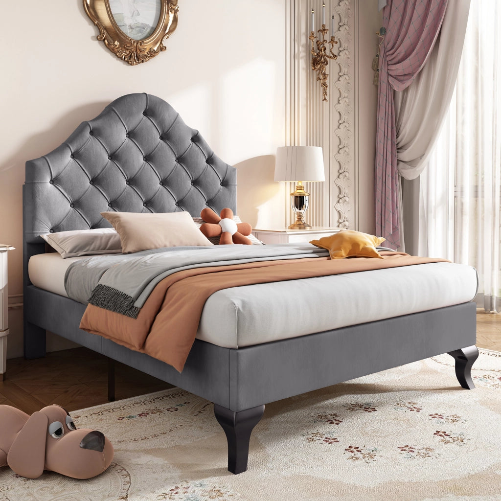 LETTO imbottito 90x200 cm in velluto grigio con testiera