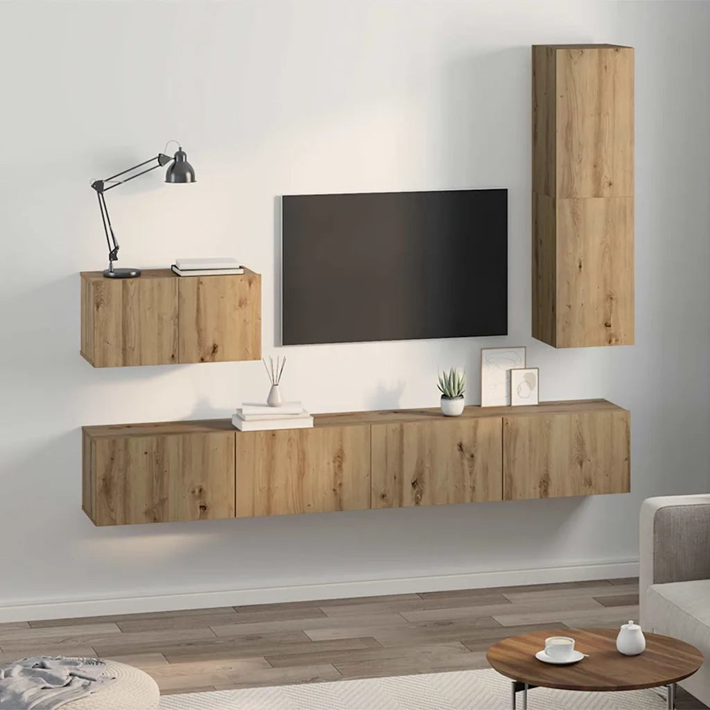 Mobile TV da Parete 4 pz-Credenza per TV sospesa Rovere artigianale Legno multistrato 821973