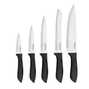 Set Coltelli 6 pezzi Inox con Blocco Portacoltelli in Legno Manici Ergonomici Nero / Argento Cheffinger