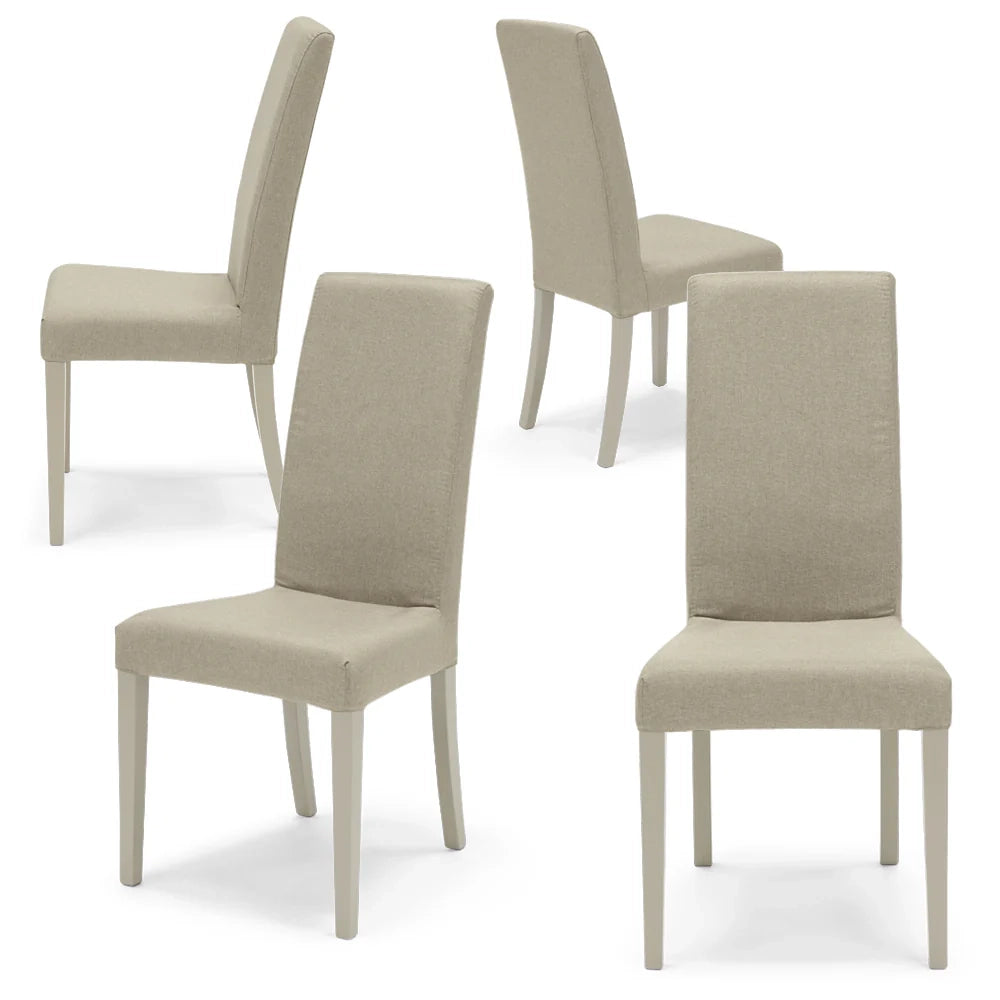 Set 4 sedie imbottite EDI per sala da pranzo, cucina, soggiorno, 100% Made in Italy, design moderno, struttura robusta in legno in tinta, schienale e seduta rivestiti con tessuto sfoderabile colore Beige