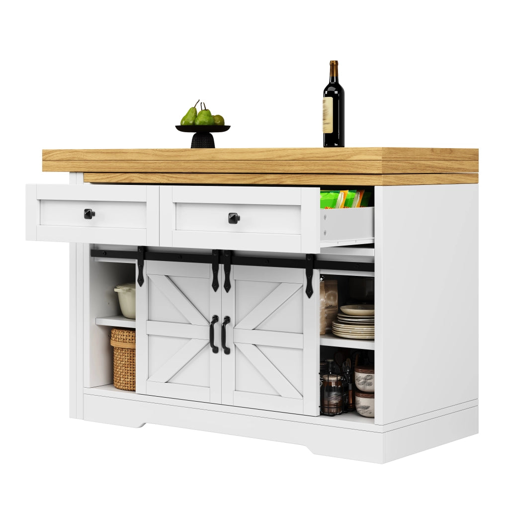 Tavolo da pranzo con mobile laterale e piano girevole 360 per cucina e sala da pranzo in MDF bianco 120 × 40 × 72 cm