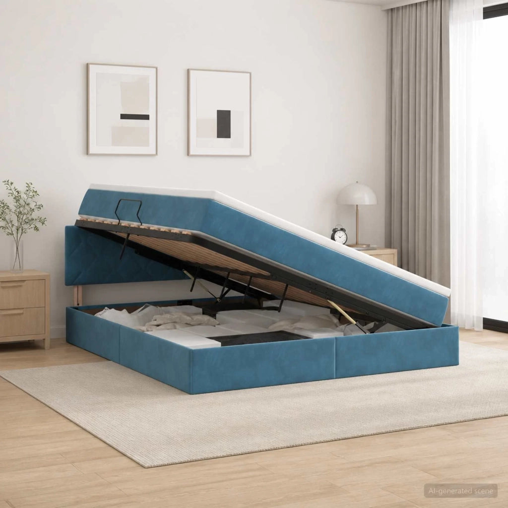 Letto con Contenitore Blu Scuro 180 x 200 cm Velluto 3458887