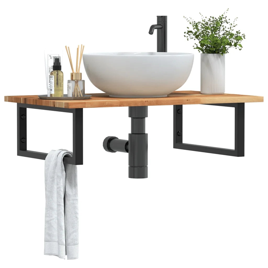 Ripiano a Parete per Lavabo in Acciaio e Massello di Acacia 3302829