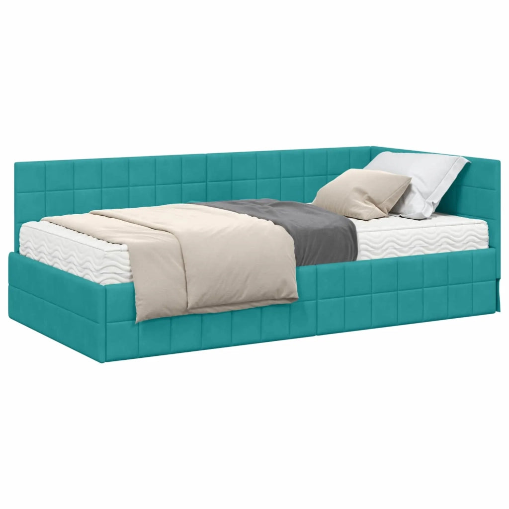 Letto singolo | Letto per adulti | Struttura Letto Angolare con Materasso 2 pcs Turchese Velluto