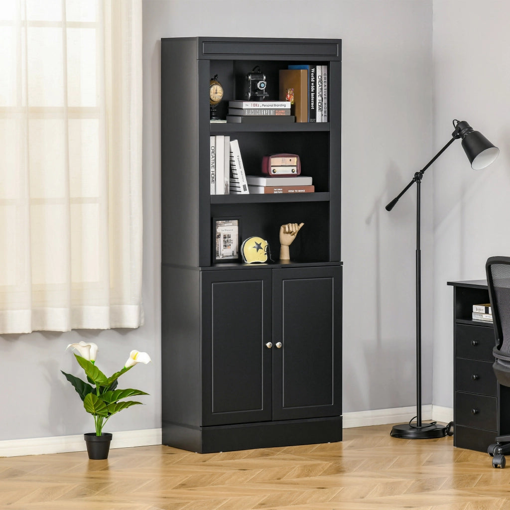 Credenza Cucina in Legno con Ripiani e Armadietto 2 Ante con Mensole Regolabili, per Salotto e Soggiorno, Nero