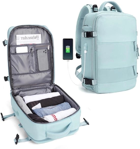 Borsa grande per donne, zaino da viaggio, borsa da spalla per escursioni, zaino impermeabile per attività all'aperto, borsa da ogni giorno, borsa scolastica, adatta per un laptop da 14 pollici con tasca per scarpe e tasca per laptop, bianca