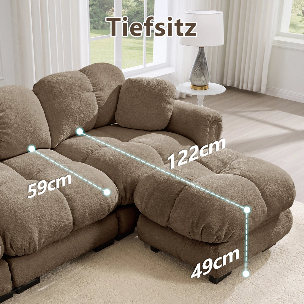 Divano angolare modulare 4 posti con pouf mobile, Chenille, Marrone