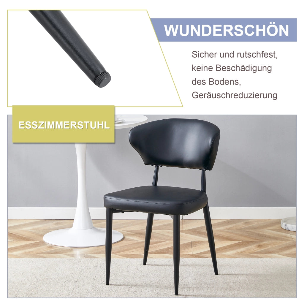 Sedie da pranzo moderne in pelle PU con schienale ergonomico e gambe in metallo nero set di 2 73 × 65,5 × 48 cm