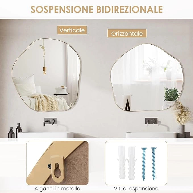 Specchio da Parete 75x70 cm, Specchio da Bagno a Forma Irregolare con Base Posteriore Premium, Specchio Decorativo per Soggiorno Ingresso Bagno (75 x 70 cm)