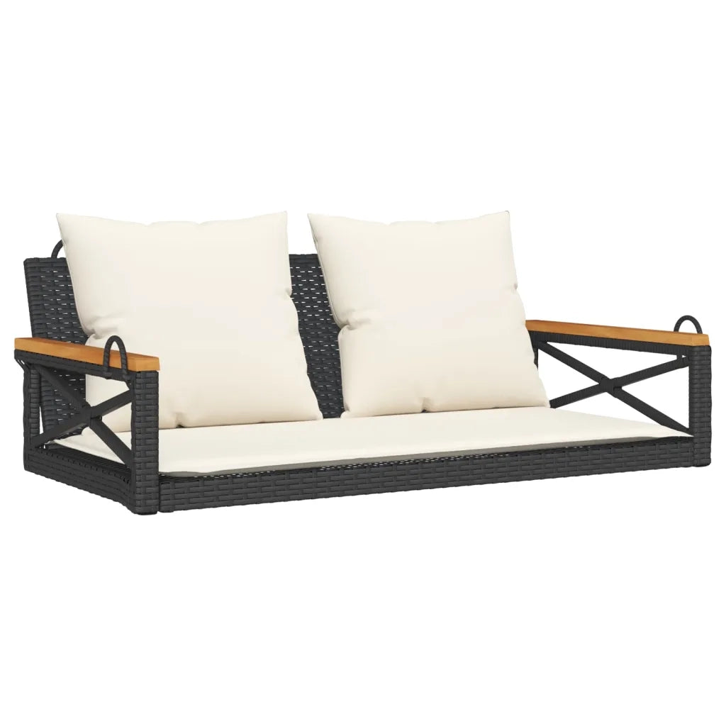 Panchina a Dondolo con Cuscini Nera 109x62x40 cm in Polyrattan 368155