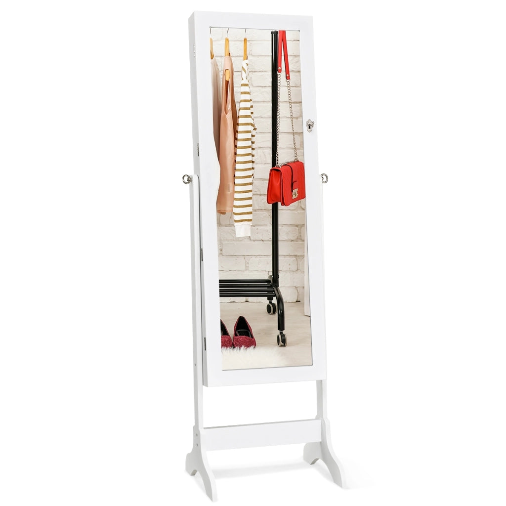 Armadietto porta gioielli con specchio e supporto da camera da letto 156x46x37cm Bianco-Armadietti per gioielli