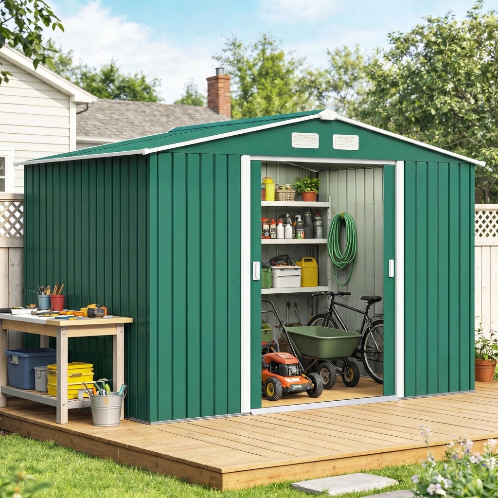 Casetta da Giardino in Acciaio ¨C Xylo ¨C Verde Scuro 277x195x192 cm