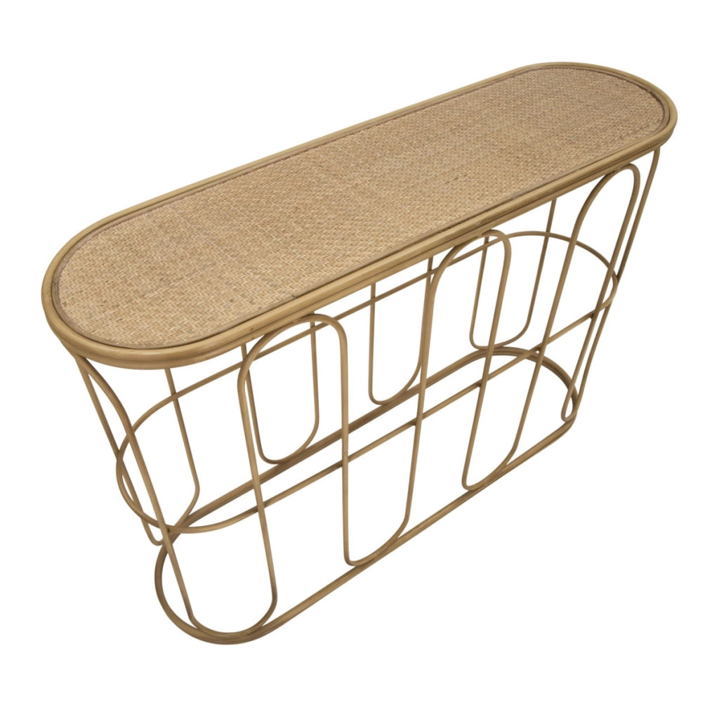 Console Samui in ferro e rattan naturale — 110x32x77 cm