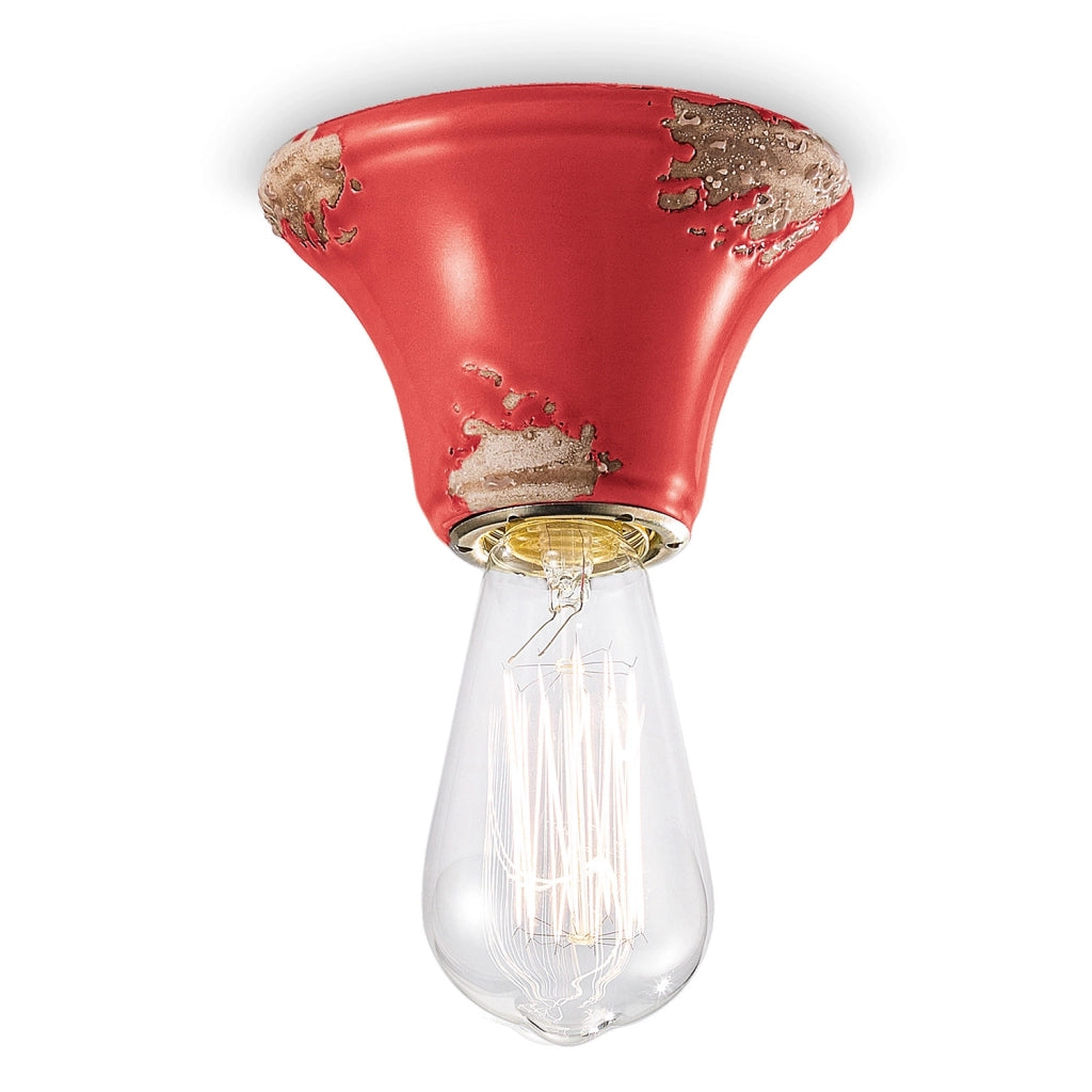 Plafoniera Vintage Tonda Media Ceramica Rossa 1 Luce E14