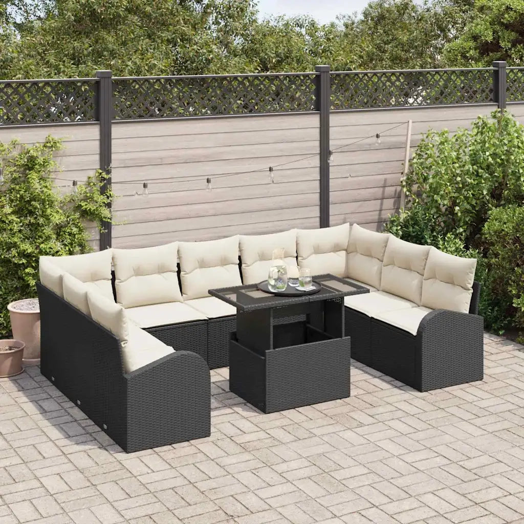 Set Divano da Giardino con cuscino 10 pcs Nero Poly Rattan 3357440