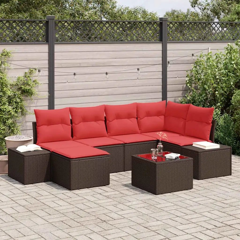 Set Divano da Giardino con cuscino 7 pcs Marrone polyrattan 3347144