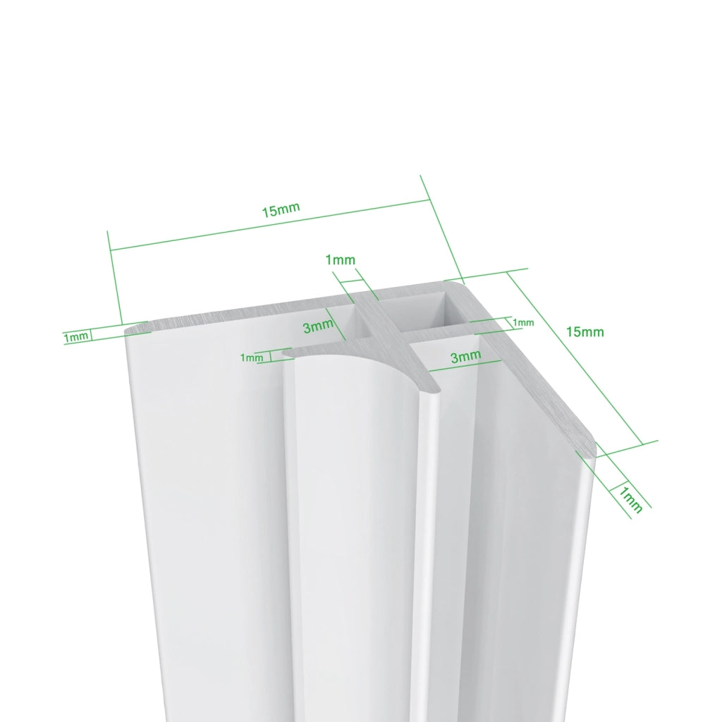 H.210 cm Pannello Doccia ad Angolo 40x120x120 cm Realizzato in Alluminio da 3 mm con Profili Finitura Bianco Avorio per Rivestimento Parete Bagno