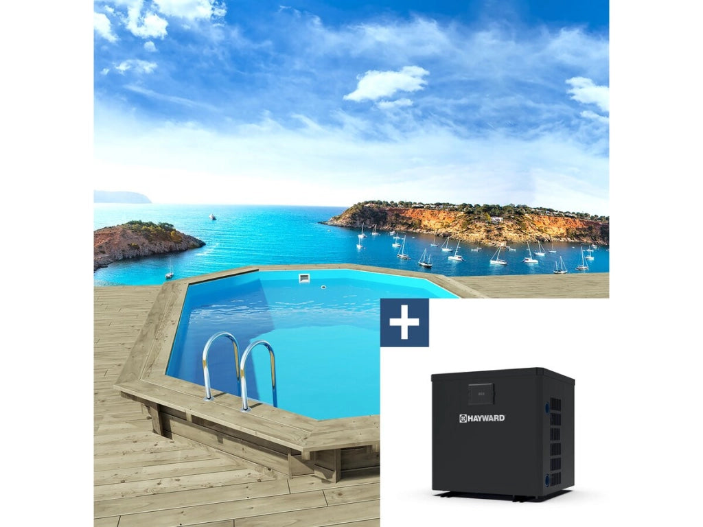 Piscina in legno "Miami 130" - 4,86 x 3,36 x 1,30 m + Mini Pompa di Calore - Potenza 3,5 Kw