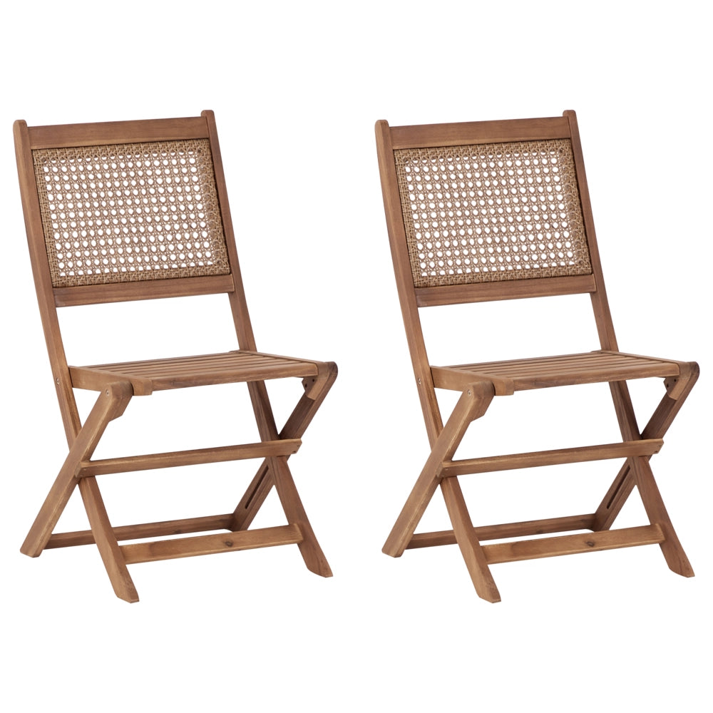 Set di 2 sedie da giardino per esterni in legno d'acacia chiaro pieghevoli stile rustico