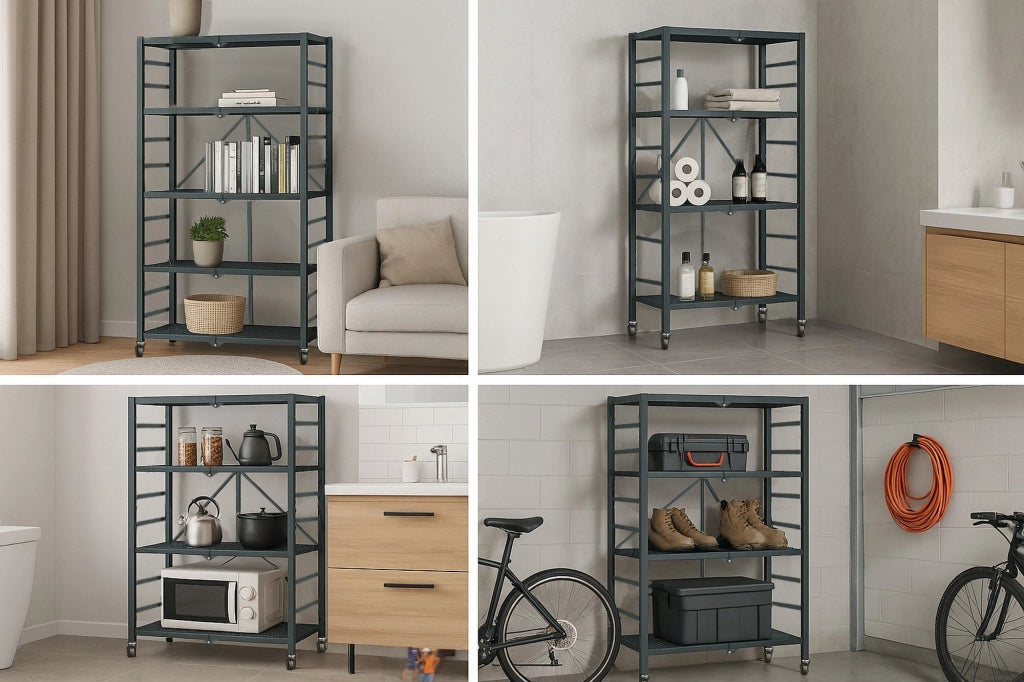 Minori, Scaffali 5 Ripiani, 71x38x156h cm Nero
