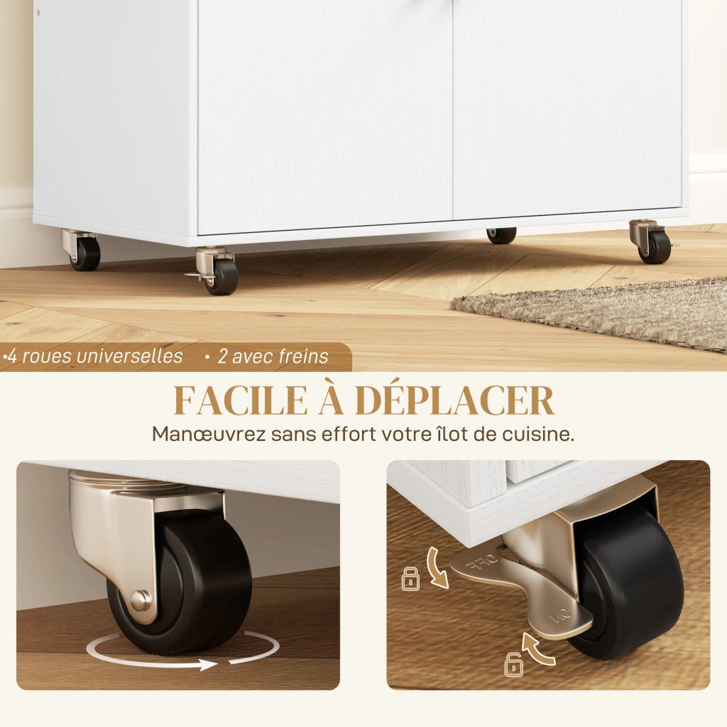 Tavolino da cucina con ruote ¨C zephmum ¨C con cassetto, ripiano regolabile, porta spezie e porta asciugamani